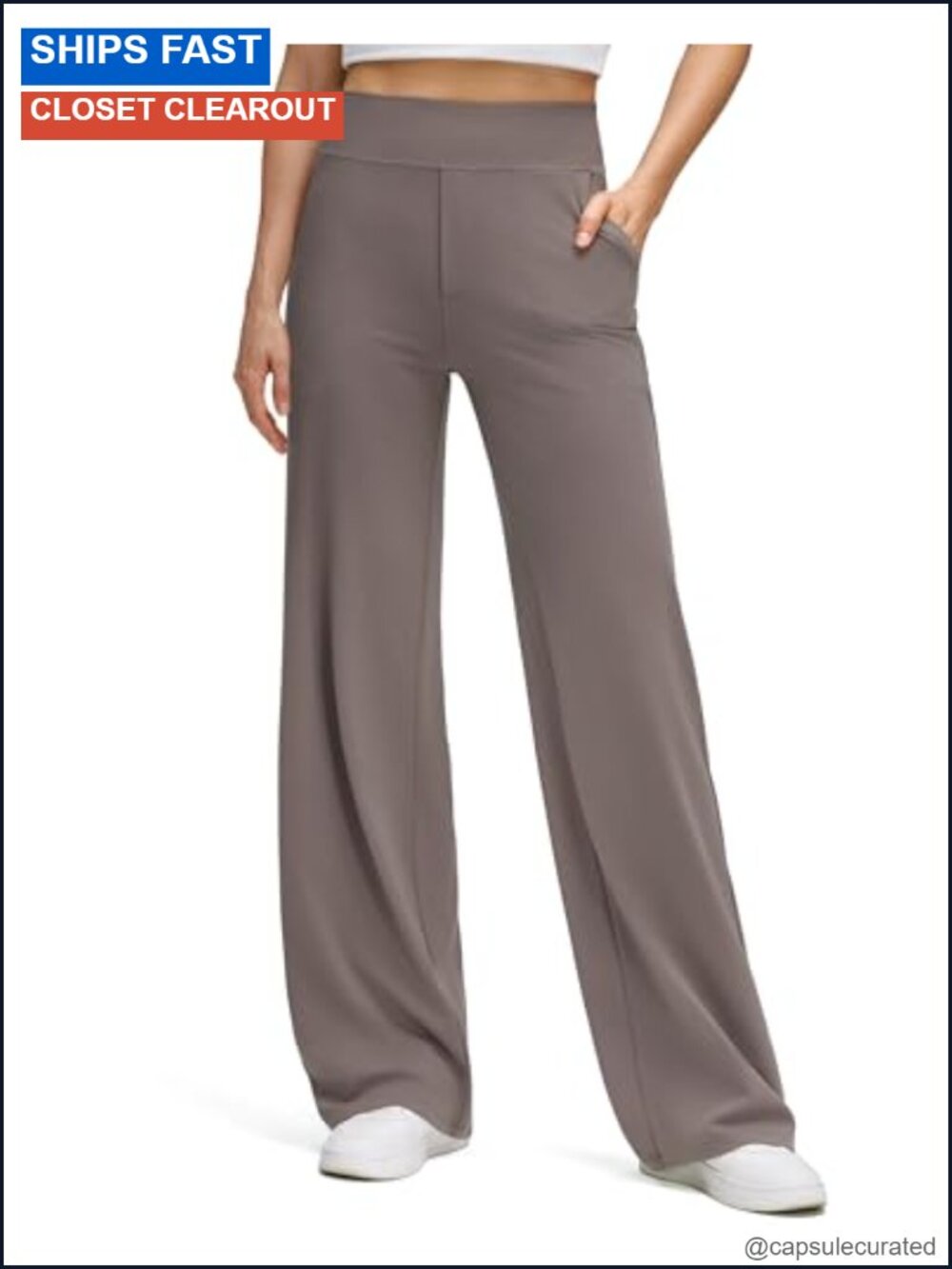 High Stretch Wide Leg Yoga Pants with Pockets Nylon Lycra